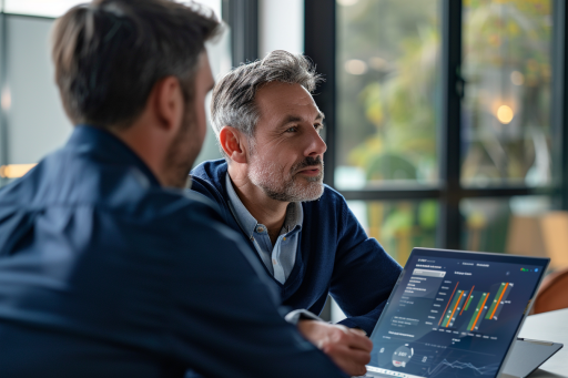 IT consultant reviewing Microsoft 365 security metrics and business risk data
